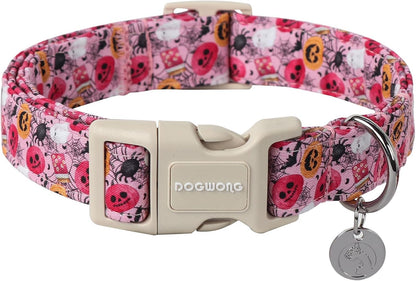 DOGWONG Pumpkin Dog Collar, Fall Pink Pumpkin Halloween Dog Collar Cute Comfortable Ghost Fall Holiday Girl Female Dog Collars for Small Puppy Dogs
