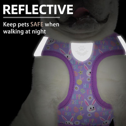 PUPTECK Adjustable Dog Harness Collar and Leash Set Step in No Pull Pet Harness for Small Medium Dogs Puppy and Cats Outdoor Walking Running, Soft Mesh Padded Reflective Vest Easter Harnesses