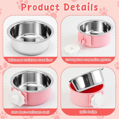 LemonRoad 12 Pcs Crate Dog Bowls Set Removable Stainless Steel Kennel Pet Hanging Food Water Feeder Bowl Cage Coop Cup for Puppy Medium Dog Cat Rabbit Ferret Bird