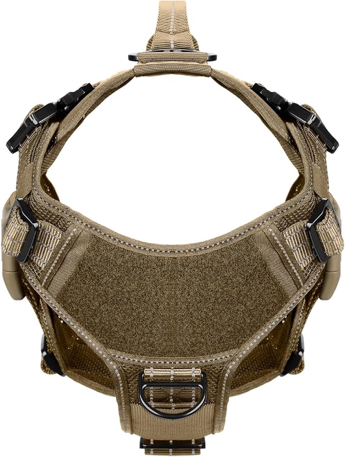 ICEFANG Tactical Mesh Dog Harness for Medium Dogs,Reflective Dog Molle Vest with Metal Buckles,Hook and Loop Panels,No Pulling Front Clip for Walking Hiking Training (Medium (Pack of 1), Brown)
