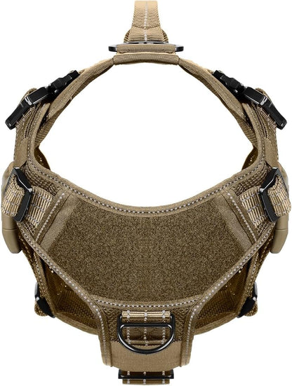 ICEFANG Tactical Mesh Dog Harness for Medium Dogs,Reflective Dog Molle Vest with Metal Buckles,Hook and Loop Panels,No Pulling Front Clip for Walking Hiking Training (Medium (Pack of 1), Brown)