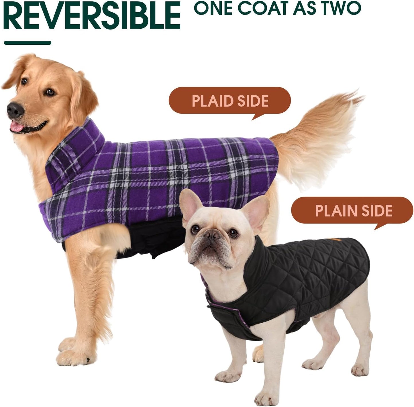 Kuoser Warm Dog Coat, Waterproof Dog Coats for X-Small Dogs, Adjustable Durable Doggie Winter Jacket Reversible Cozy Puppy Cold Weather Apparel from Small to Large Breed, Purple XS