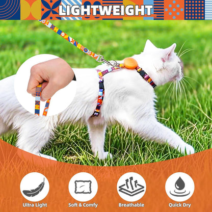 PUPTECK Adjustable Cat Harness and Leash Set Escape Proof Kitten Strap Collar for Walking Travel, Geometry Pattern