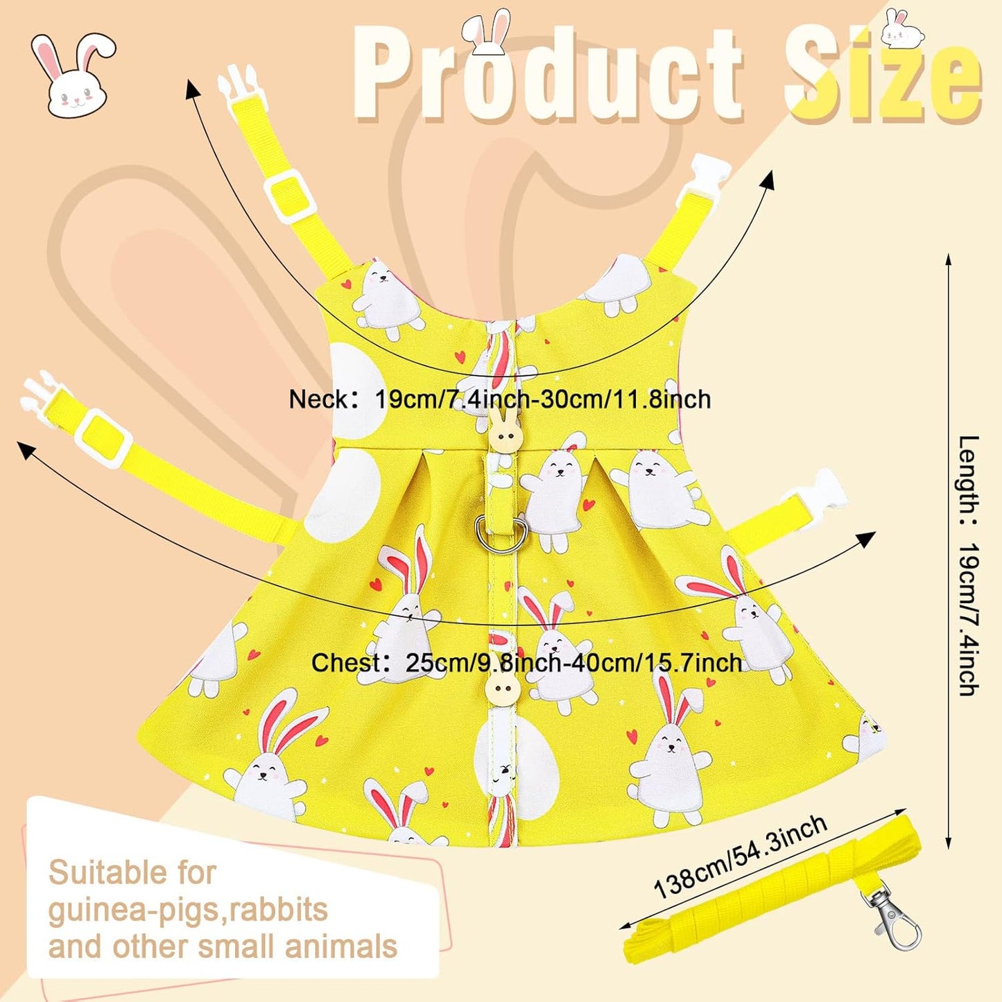 3 Sets Rabbit Bunny Harness and Leash, Cute Easter Bunny Clothes for Rabbits Dress Costume Walking Harness Escape Proof Pet Supply for Hedgehog Ferret Squirrel (Cake, Animal, Pineapple)