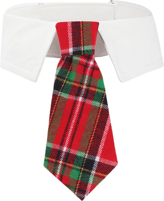 ADOGGYGO Christmas Dog Necktie Tuxedo, Red Plaid Pet Christmas Neck Tie Collar for Small Medium Large Dogs Pets (Small)