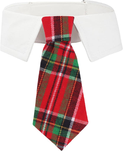 ADOGGYGO Christmas Dog Necktie Tuxedo, Red Plaid Pet Christmas Neck Tie Collar for Small Medium Large Dogs Pets (Medium)