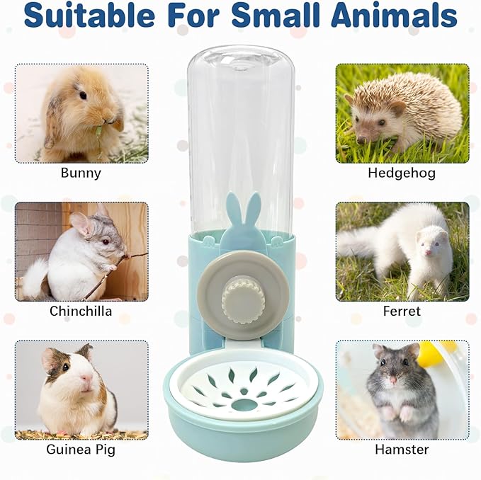 kathson Rabbit Water Dispenser for Cage 17 Oz Hanging Guinea Pig Water Bottle No Drip Gravity Automatic Bunny Water Bottle No Leak Small Animal Water Bottle for Chinchilla Ferret Hamster(Light Blue)