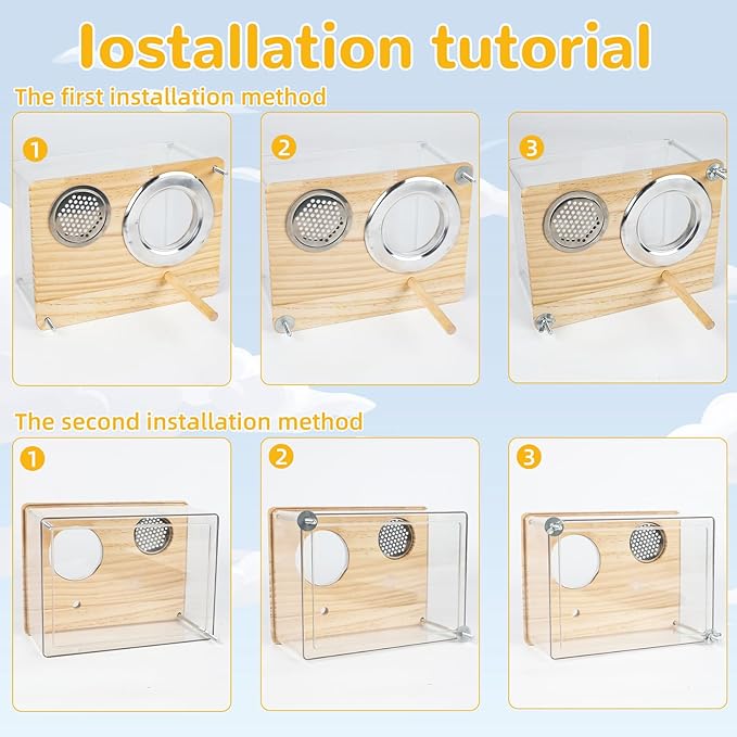 Parakeet Nesting Box for Cage, Transparent Acrylic Bird Nesting Box Bird Nest Clear Design, Bird House with Perch Breeding Box with Wood for Lovebird, Parakeet,Budgie, Parrot