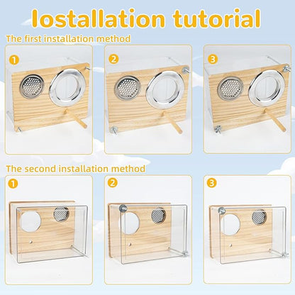 Parakeet Nesting Box for Cage, Transparent Acrylic Bird Nesting Box Bird Nest Clear Design, Bird House with Perch Breeding Box with Wood for Lovebird, Parakeet,Budgie, Parrot