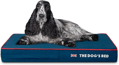 The Dog’s Bed Orthopedic Memory Foam Dog Bed, Medium Blue Oxford with Red Trim UK Flag, Pain Relief for Arthritis, Hip & Elbow Dysplasia, Post Surgery, Supportive, Calming, Waterproof Washable