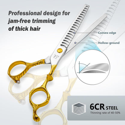 Dog Grooming Scissors,Chunkers Shears and Thinning Shears with Safety Round Tips, Sharp and Comfortable 4 in 1 Dog Scissors for Grooming