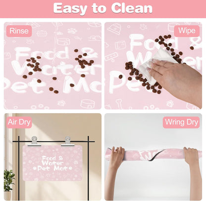 Pet Feeding Mat,Dog Cat Mat for Food and Water,Dog Bowl Waterproof Placemat with Rubber Backing,Absorbent Quick Dry Water Dispenser Mat for Pet（Pink 12"×18"）