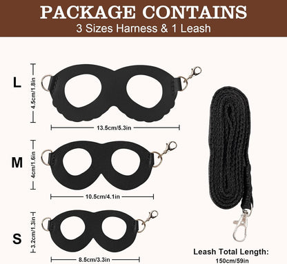 Sugar Gilder Harness and Leash, 3 Pack Small Animal Walking Training Vest Accessories for Hamster Squirrel Rabbit Reptile (Black)