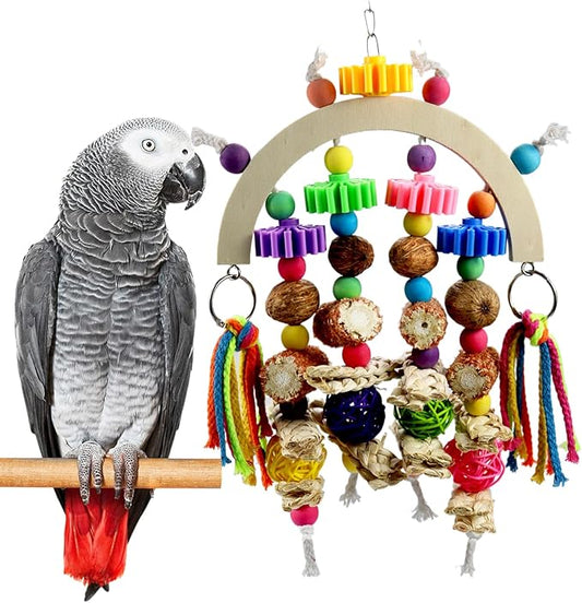 Bird Toys - Natural Corncob Wood & Mango Chew Toys for African Grey Parrots, Lovebirds, Small Parrots, Parakeets