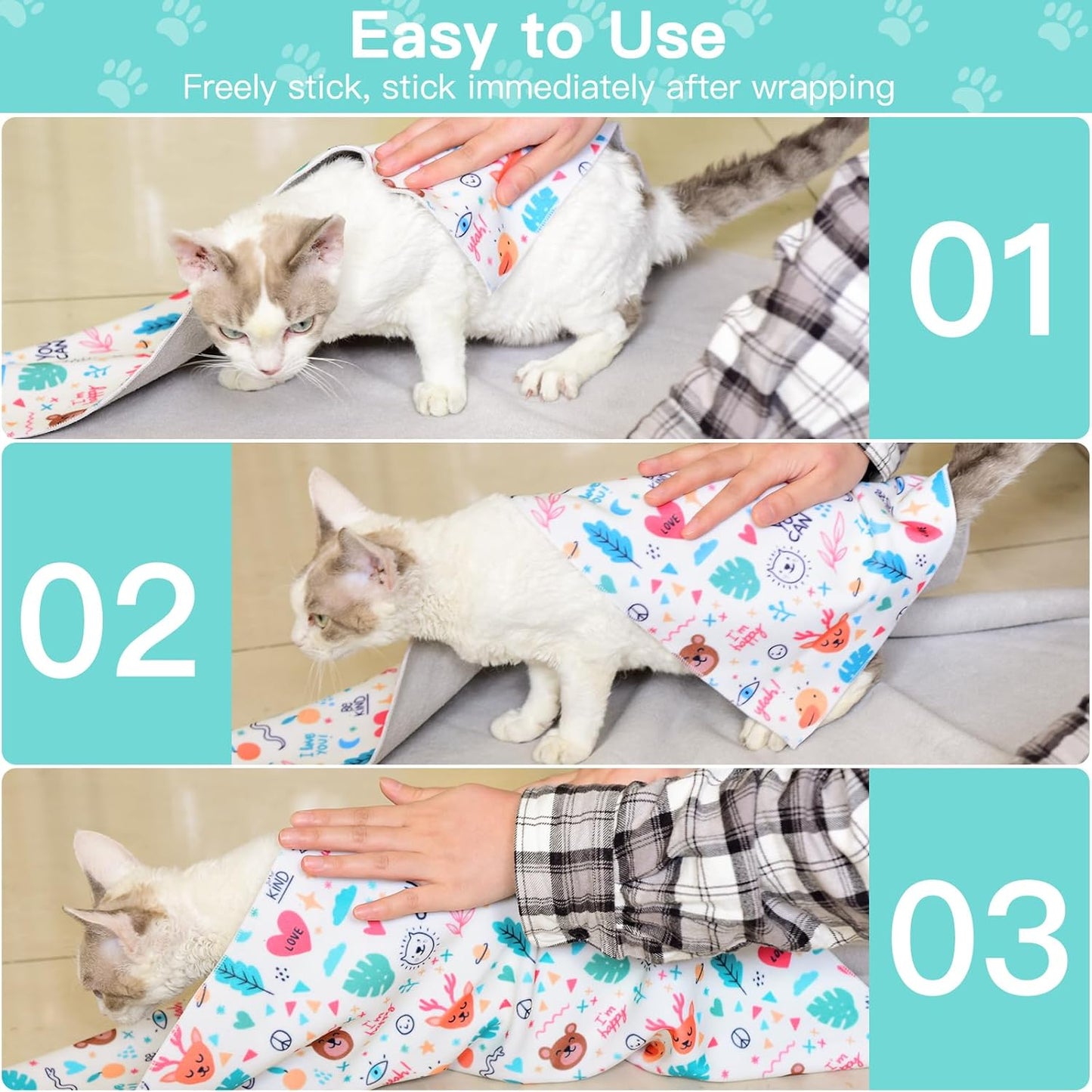 Cat Wrap for Grooming Self-Adherent Cat Wrap for Cutting Nails Cat Grooming Wrap Cat Burrito Wrap Anti-Bite, Anti-Escape Cat Swaddle Wrap 2PCS (Orange Kitten-M & Funny Bear-XL, M & XL)