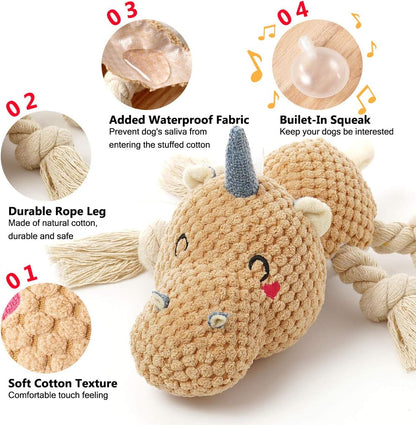 Large Dog Toys, Cute Squeaky Dog Toy, Stuffed Animal Plush Toys for Puppies, Durable Dog Chew Toy for Small,Middle,Large Breed (Brown(Uni-Hippo))