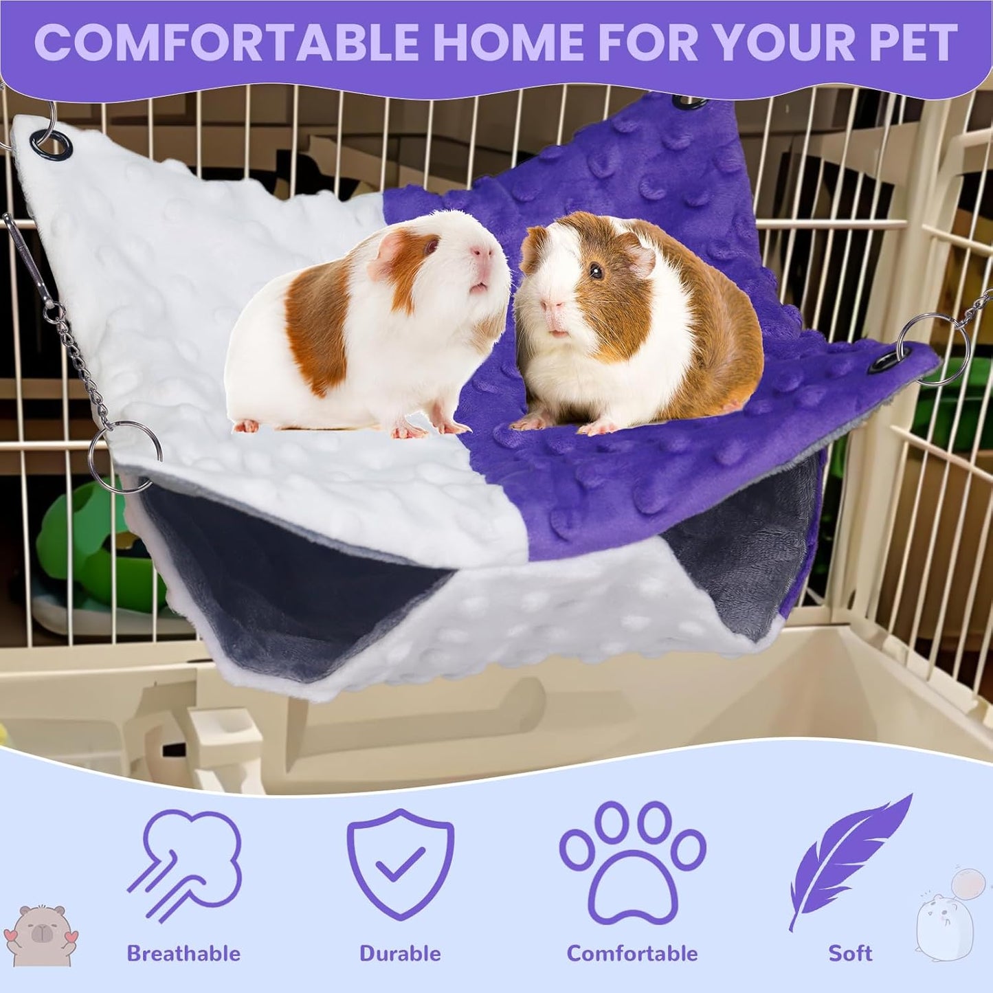 3 Pcs Guinea Pig Hammock, Rat Ferret Hamster Hanging Hammock Guinea Pig Accessories for Small Animals Chinchilla Parrot Sugar Glider Ferret Squirrel (11"×11")