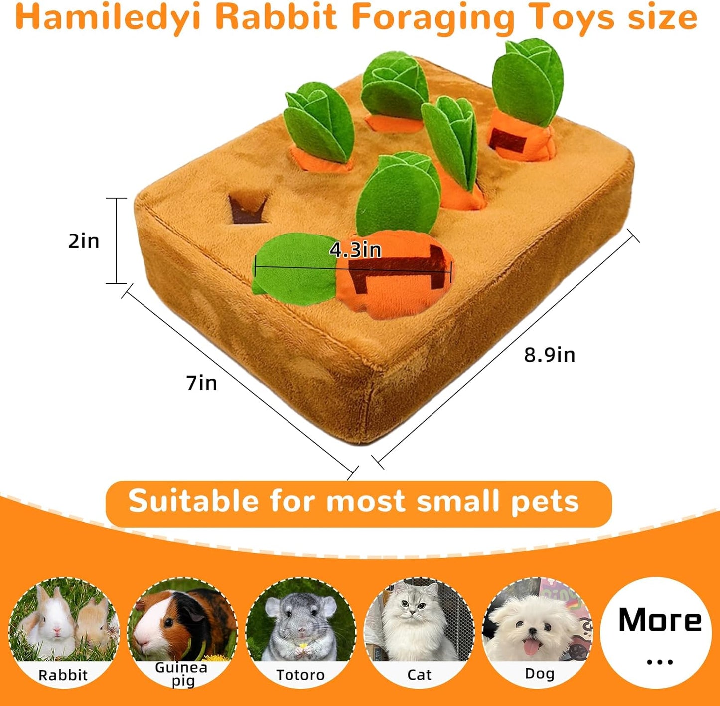 Hamiledyi Rabbit Foraging Toys Bunny Plush Puzzle Toy Carrots Snuffle Mat for Chinchilla Guinea Pig Ferret Rat Entertainment (Brown)
