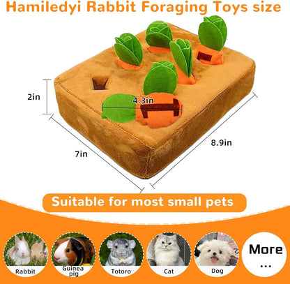 Hamiledyi Rabbit Foraging Toys Bunny Plush Puzzle Toy Carrots Snuffle Mat for Chinchilla Guinea Pig Ferret Rat Entertainment (Brown)