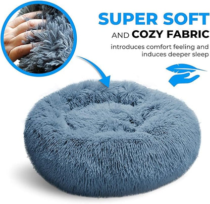 Whiskers & Friends Cat Bed, Cat Beds for Indoor Cats Washable, Orthopedic Soft Fluffy Round Calming Pet Bed for Small to Large Kitty Kittens & Dogs, Small Dog Beds & Furniture