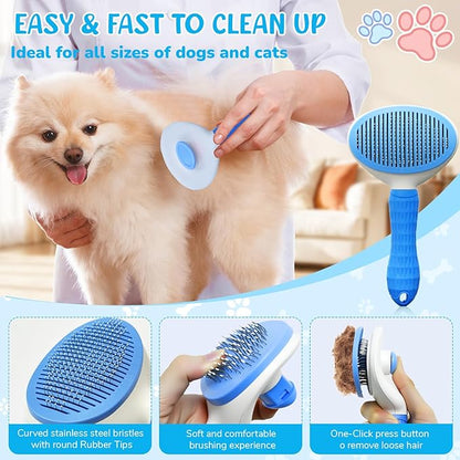 Dog Brush & Grooming Kit – 9-Piece Pet Brush & Deshedding Set for Shedding, Bathing, Trimming & Nail Care | Grooming Tools for Dogs & Cats, Includes Comb, Nail Clipper, Scissors, Slicker Brush (Blue)