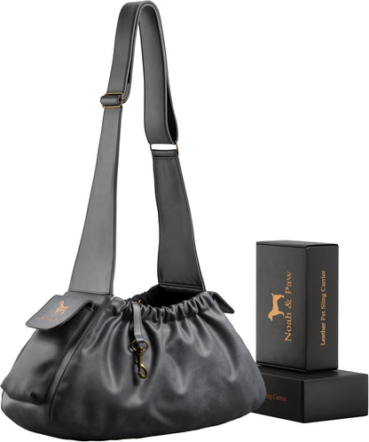 Noah & Paw Dog Sling Carrier for Small Dogs 5-18lb, Dog Sling for Small Dogs and Cats, Dog Carrier with Adjustable Padded Strap, Vegan Leather Lined with Fur, Double Safety Feature, Machine Washable