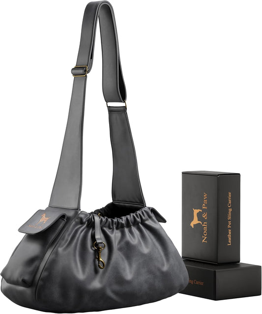 Noah & Paw Dog Sling Carrier for Small Dogs 5-18lb, Dog Sling for Small Dogs and Cats, Dog Carrier with Adjustable Padded Strap, Vegan Leather Lined with Fur, Double Safety Feature, Machine Washable