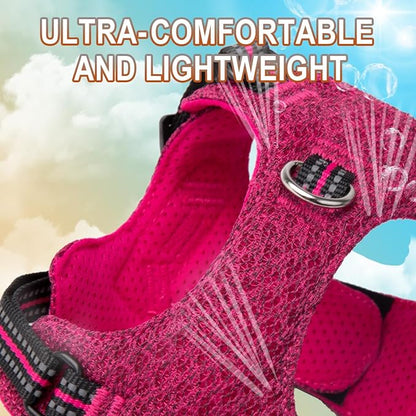 Dog Harness Step in Dog Vest Harness, Reflective Adjustable Puppy No Pull Harness Breathable Soft for Small and Medium Dogs Cats, Pink/Black, XXS