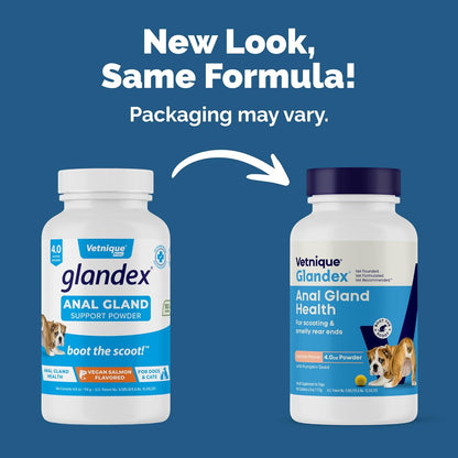 Vetnique Glandex Dog Fiber Supplement Powder for Anal Glands with Pumpkin, Digestive Enzymes & Probiotics - Vet Recommended (Regular or Advanced Strength) - Boot The Scoot (4.0 oz, Salmon)
