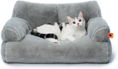 MEWOOFUN Cat Bed for Indoor Cats, Washable Dog Beds for Small Dogs & Cats with Removable Cover, Fluffy Cat Couch with Non-Slip Bottom (Grey, 26.0" L X 19.0" W X 13.0" Th)