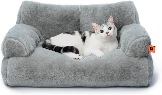 MEWOOFUN Cat Bed for Indoor Cats, Washable Dog Beds for Small Dogs & Cats with Removable Cover, Fluffy Cat Couch with Non-Slip Bottom (Grey, 26.0" L X 19.0" W X 13.0" Th)