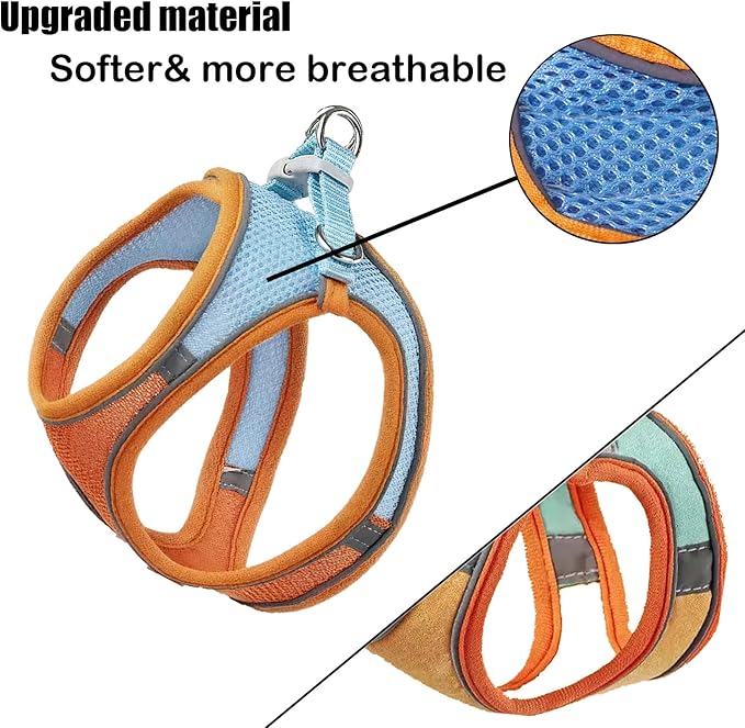 Rabbit Harness and Leash Set Escape Proof, Adjustable Soft Padded Vest, Breathable Mesh Bunny Harness with Reflective Strap, Safe for Small Animals(Orange,S)