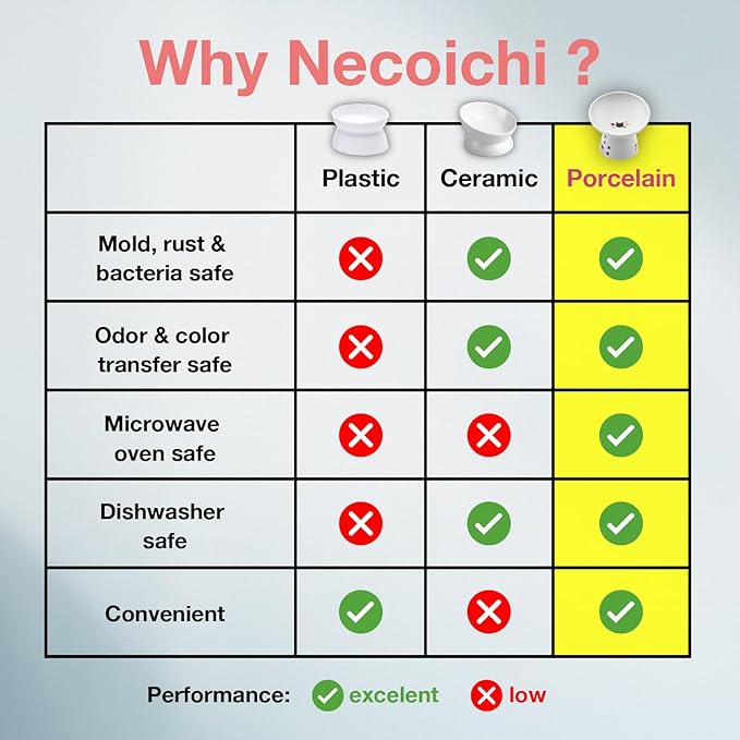 Necoichi Raised Cat Food Bowl – Ceramic Elevated 15° Tilted Cat Bowl for Whisker & Neck Fatigue, Dishwasher Microwave Safe – Non-Slip & Anti Vomiting Ergonomic Design (Fuji, Extra Wide Tilted)