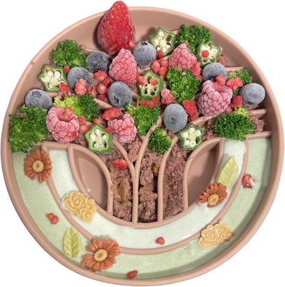 OHMO Slow Feeder Dog Bowls(Tree Life, Coral) Enrichment Soft Silicone Food Safe Feeding Bowl Non Slip Suction Cup for All Breed Pet, Cat Slow Down Eating Dishes, Boredom and Anxiety Reducer