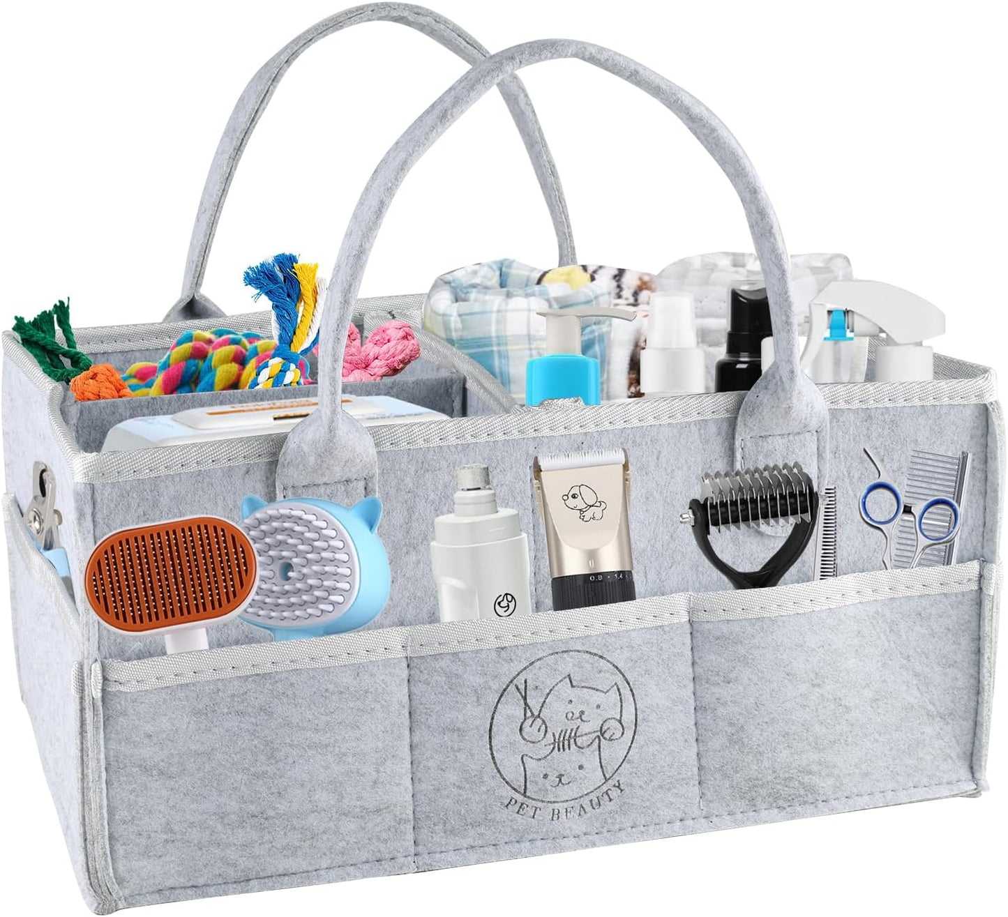 Felt Pet Dog Grooming Bag,Dog Storage Organizer for Grooming Supplies,Portable Tote Organizer for Pet Stuff,Ideal for Dog Cat Toys,Blanket, Shampoo,Trimmer,Clipper,Combo,Brush