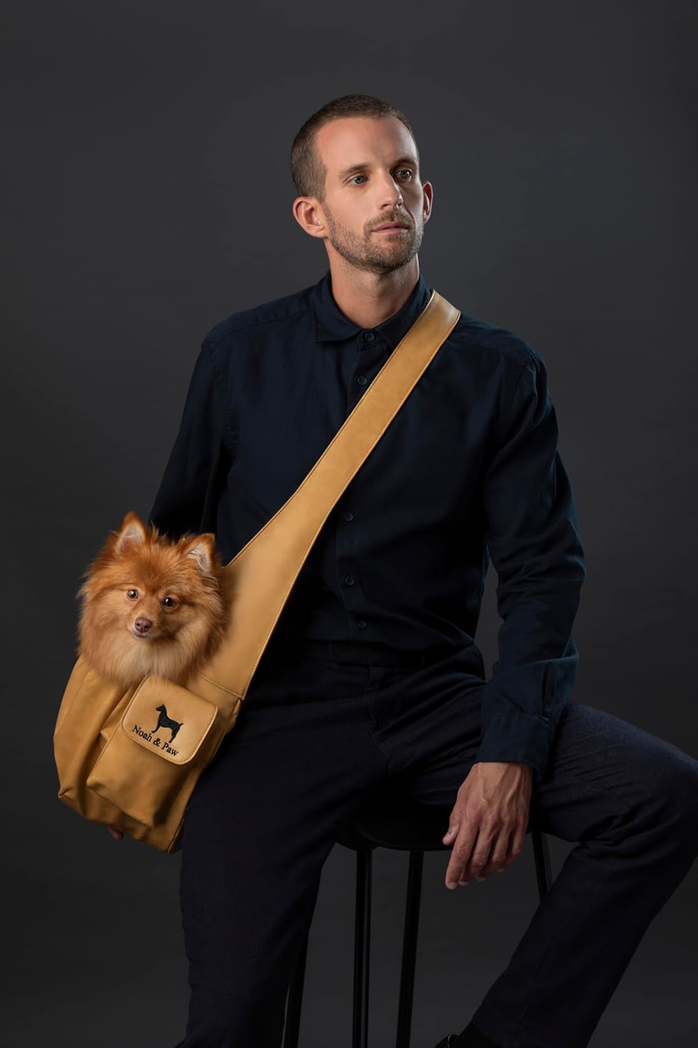 Noah & Paw Dog Sling Carrier for Small Dogs 5-18lb, Dog Sling for Small Dogs and Cats, Dog Carrier with Adjustable Padded Strap, Vegan Leather Lined with Fur, Double Safety Feature, Machine Washable