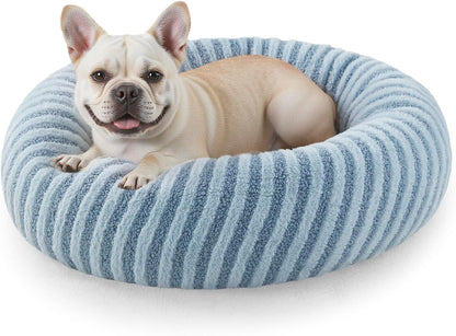 MIXJOY Dog Bed Medium Size Dogs, Washable Medium Dogs Bed with Removable Cover, Cozy Donut Dog Ded Fluffy Plush Faux Fur Pet Bed with Anti-Slip Bottom, 30"x30"x8", Blue