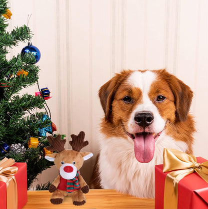 Blnboimrun Christmas Reindeer Plush Dog Toy with Squeaker, Holiday Chew Toys for Puppy Teething, Interactive Stuffed Animal with Crinkle Paper for Small Medium Dogs, Best Gift for Pets