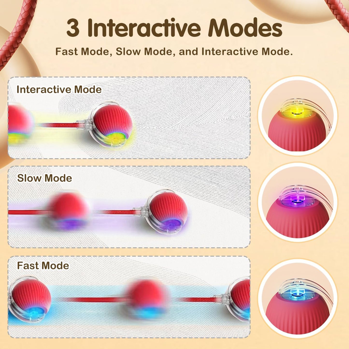 Interactive Cat Toy Ball, 2025 Upgraded Cat Toys for Bored Indoor Adult Cats, Self Rolling Interactive Dog Ball Toy, Automatic Smart Pet Toy Ball Kitten Toys (Red)