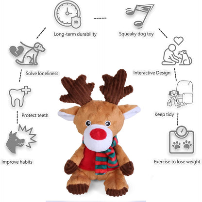 Blnboimrun Christmas Reindeer Plush Dog Toy with Squeaker, Holiday Chew Toys for Puppy Teething, Interactive Stuffed Animal with Crinkle Paper for Small Medium Dogs, Best Gift for Pets