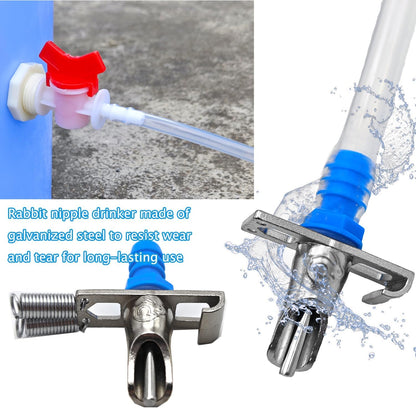 Automatic Rabbit Watering System Kit Include 15 Nipple Drinker Feeders, 20ft Hose, Watering System Bucket Connector, Hole Opener, 6 Spring Latches for Rabbit Cage Doors