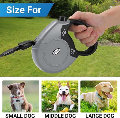Retractable Dog Leash, 26 Ft Heavy Duty Pet Walking Leash for Small Medium Large Dogs up to 99lbs, Anti-Slip Handle, 360 ° No Tangle, Nylon Tape, One-Handed Brake (Grey)