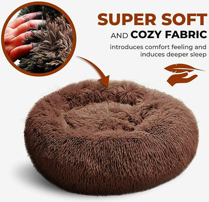 Whiskers & Friends Cat Bed, Cat Beds for Indoor Cats Washable, Orthopedic Soft Fluffy Round Calming Pet Bed for Small to Large Kitty Kittens & Dogs, Small Dog Beds & Furniture