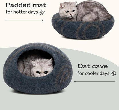 MEOWFIA Cat Cave – Premium Felt Cat Bed for Indoor Cats, Handmade 100% Merino Wool (Medium, Slate Grey)