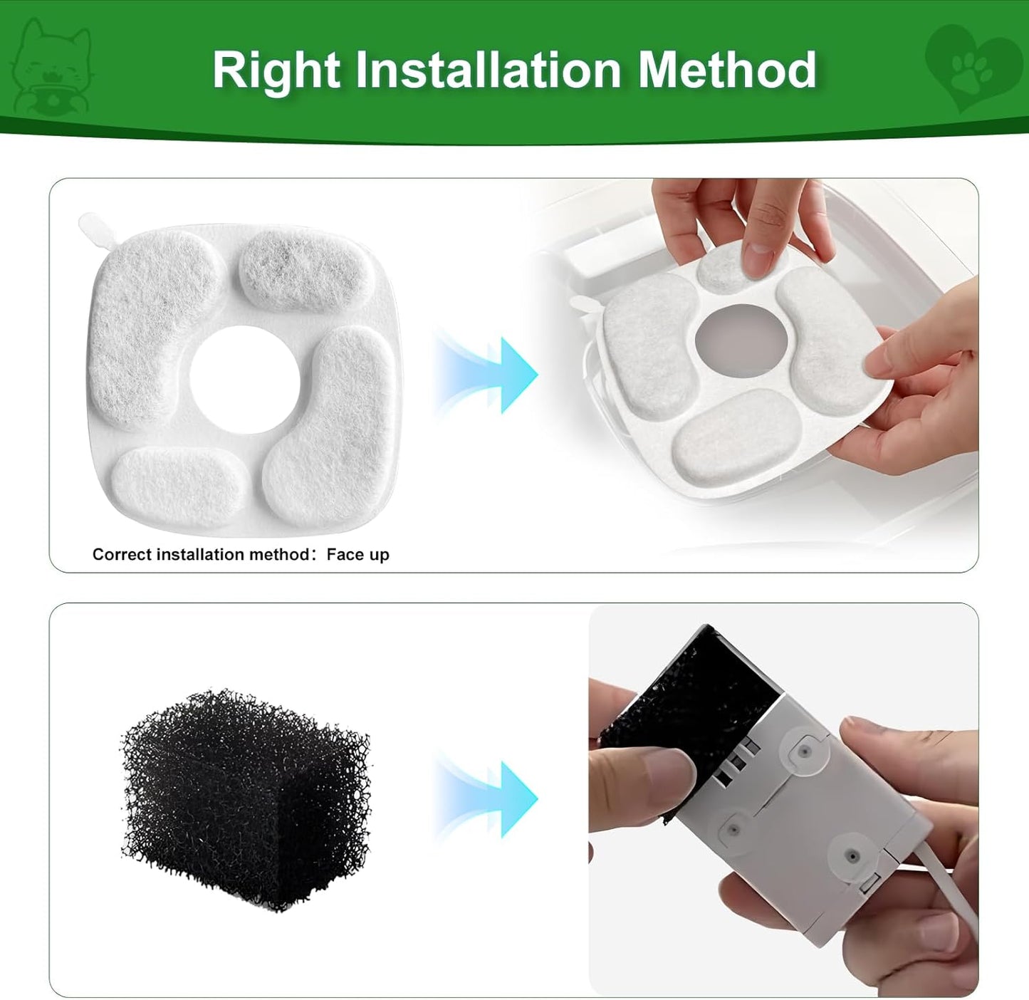 24 Pcs Cat Water Fountain Filter,12 Pack Filters & 12 Pack Pre-Filter Sponges, Compatible with 95oz/2.8L Pet Fountain