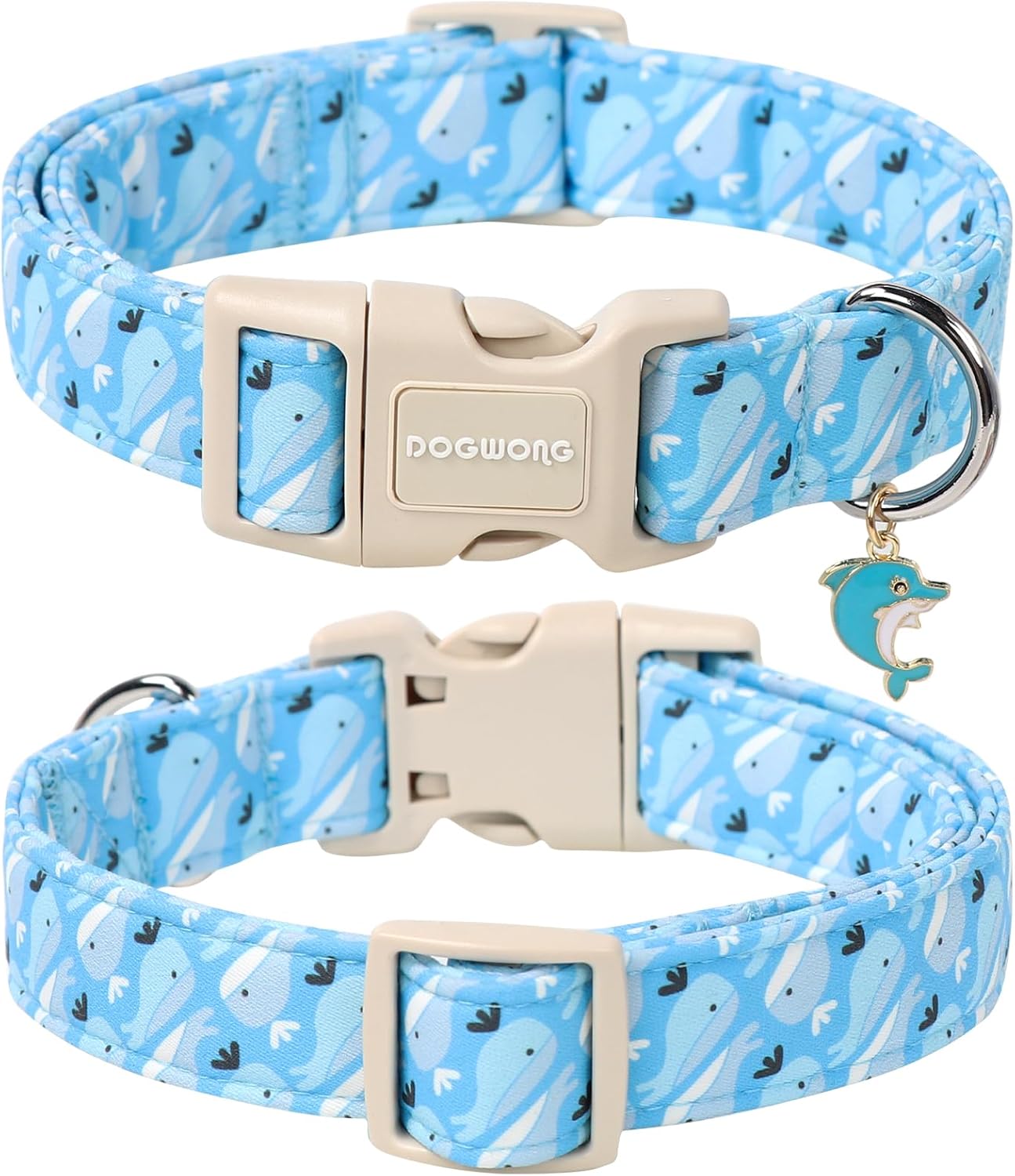DOGWONG Summer Dog Collar, Cute Blue Whale Dog Collars, Adjustable Summer Shark Pet Collars Boy Male Coastal Beach Necklace for Small Medium Large Dogs
