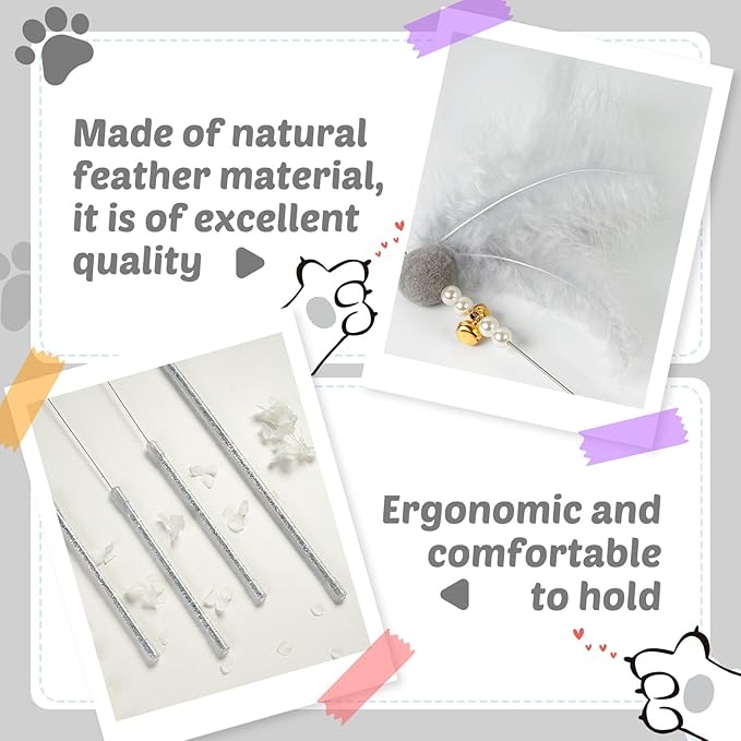 Interactive Cat Toys - 4-in-1 Cat Teaser Wand Toy and Feather Toys Refills for Indoor Cats to Chase and Exercise Design for Large and Small Cats