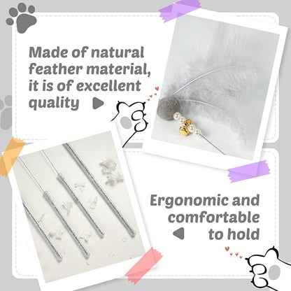 Interactive Cat Toys - 4-in-1 Cat Teaser Wand Toy and Feather Toys Refills for Indoor Cats to Chase and Exercise Design for Large and Small Cats