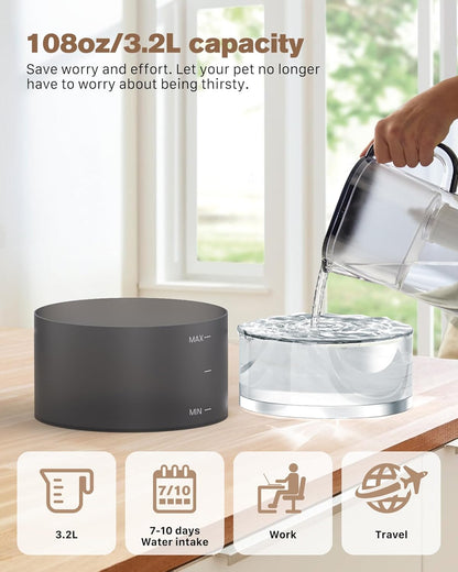 Cat Water Fountain: 108oz/3.2L Cat Fountain Super Silent Pet Water Fountain - Water Fountains for Cats Indoor - Faucet Cat Fountain- Suitable for Cats and Dogs - with 6 Filters & 3 Sponges