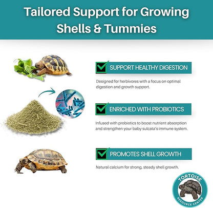 Premium Baby Sulcata Tortoise Food Powder with Calcium | Complete Diet for Baby Sulcata Tortoises | High Fiber, Low Protein with Probiotics for Growth & Shell Health | 4.5 oz Bag | 30-Day Supply